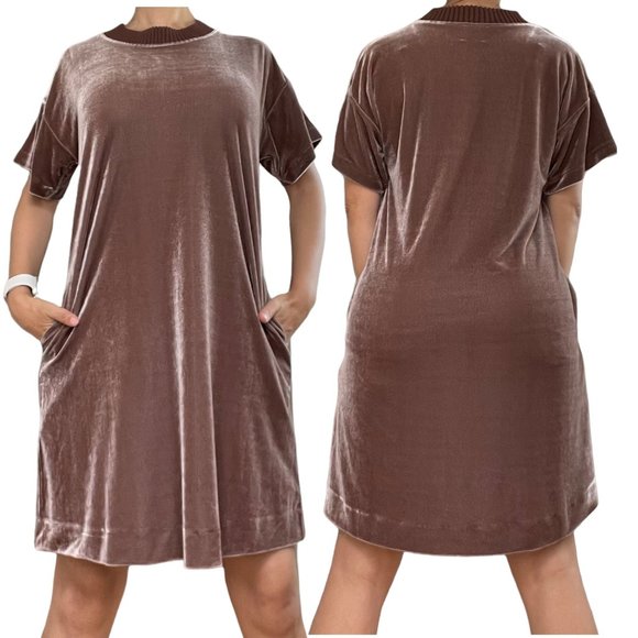 Laju Dresses & Skirts - Laju Womens Dress Large L Brown Velvet Short Sleeves Knee Length